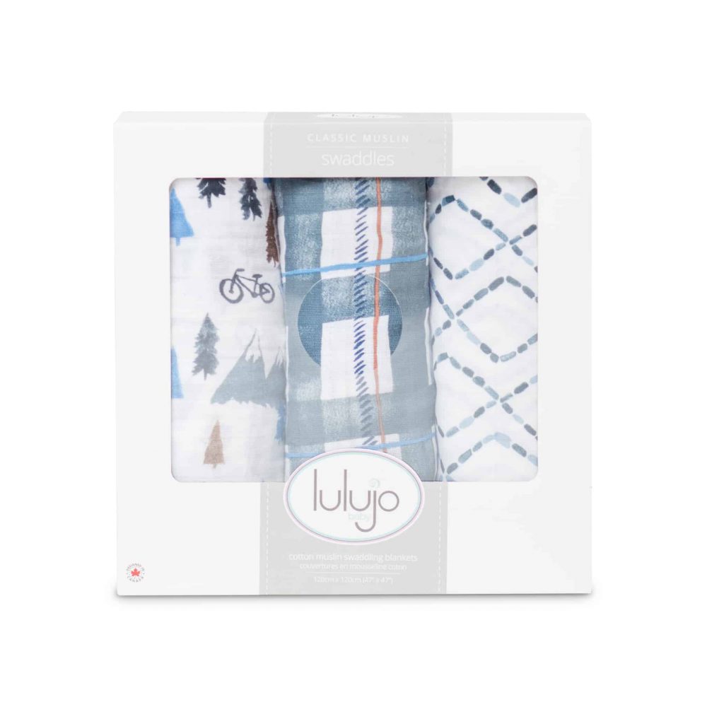 加拿大 Lulujo 棉紗包巾禮盒裝 - 海軍藍山岳 3件裝